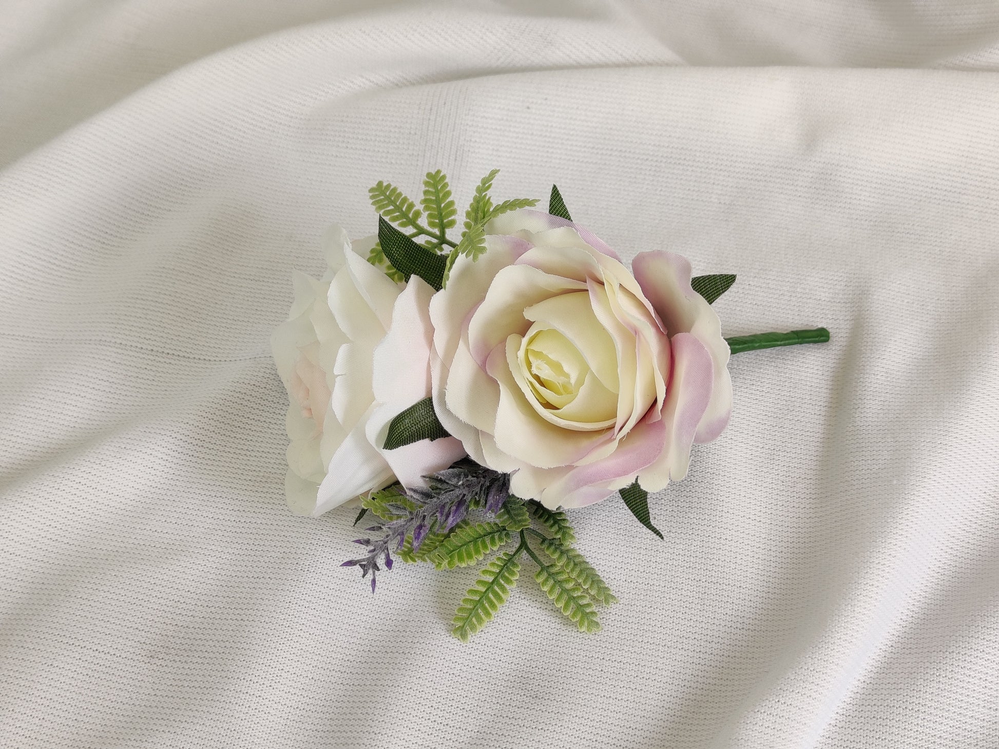 Pastel pink and purple rose wedding ladies pin corsage 