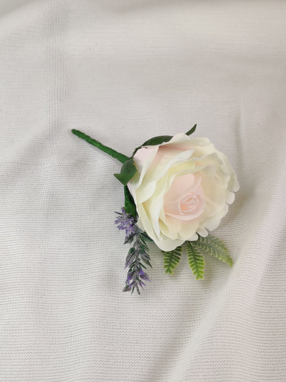 Pastel pink and purple rose wedding buttonhole 