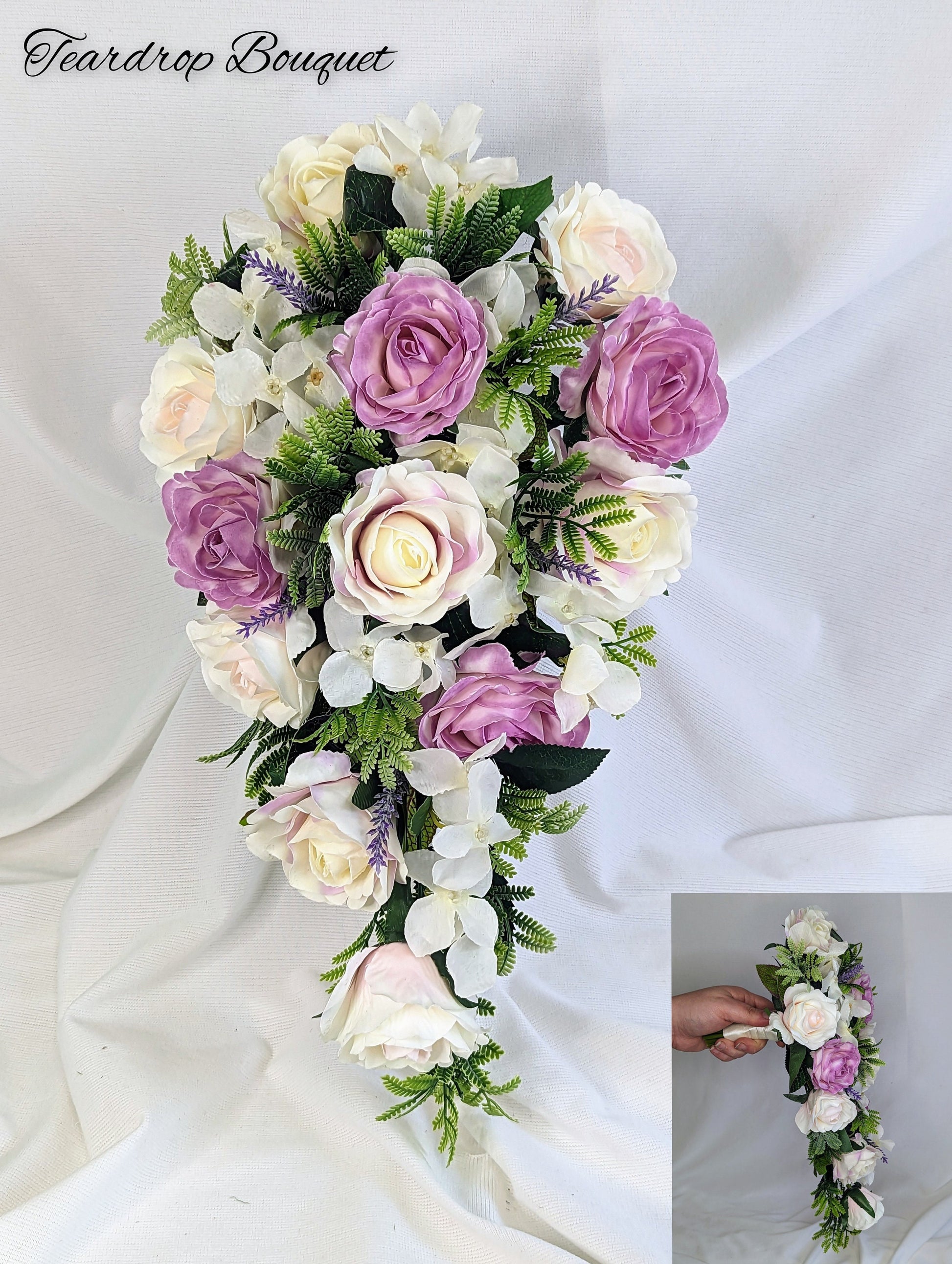 Pastel pink and purple rose Teardrop bouquet 