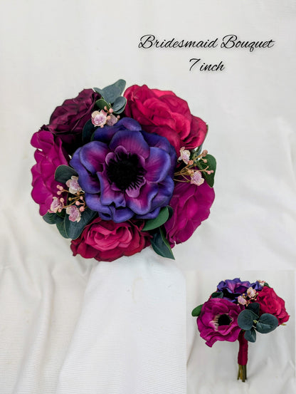 Purple Rose and Anemone Artificial Wedding Flowers