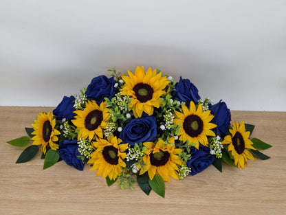 Blue Rose and Sunflower Artificial Top table Centerpiece