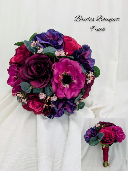 Purple Rose and Anemone Artificial Wedding Flowers