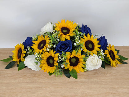 Blue Rose and Sunflower Artificial Top table Centerpiece