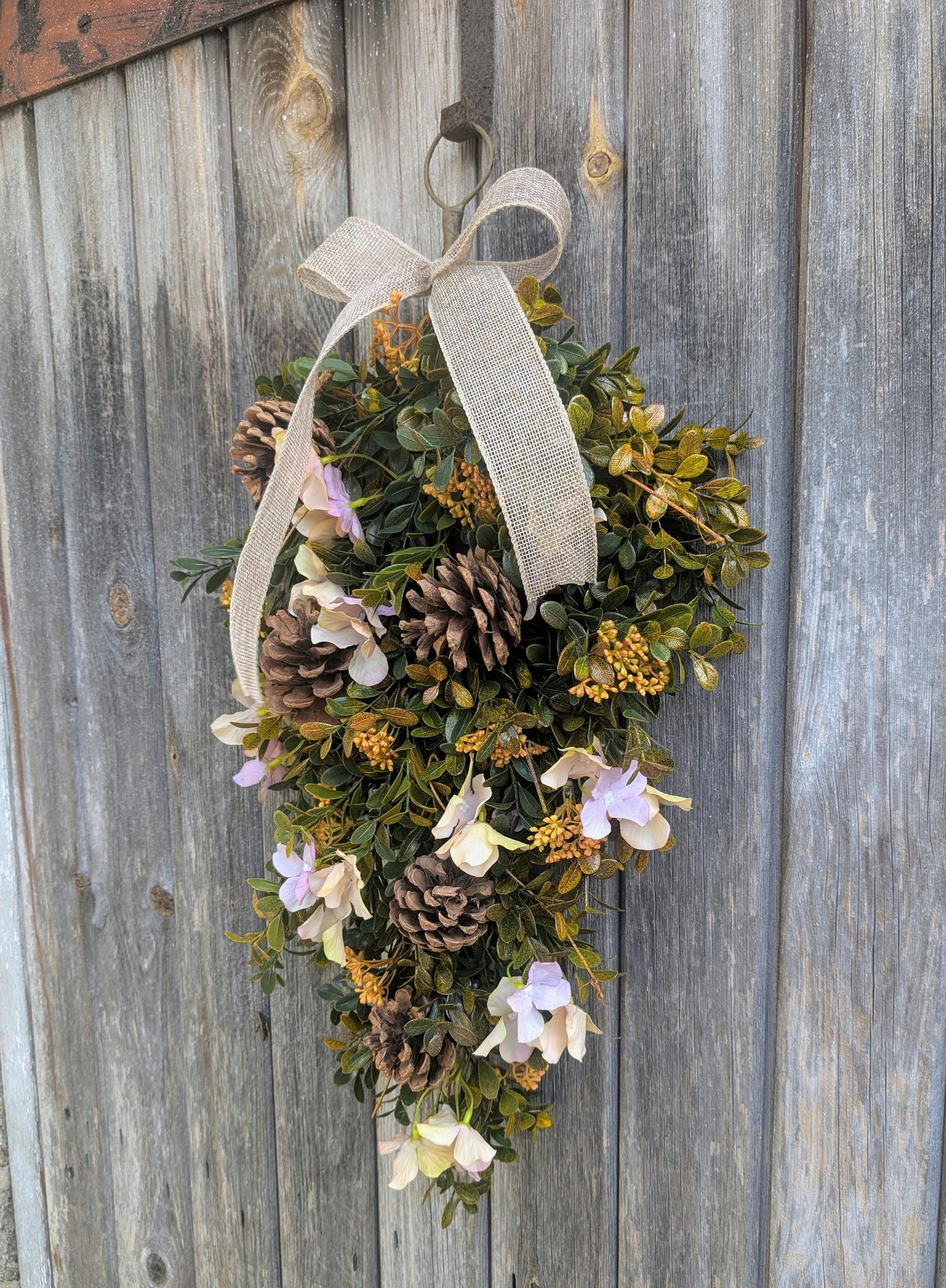 Autumn Hydrangea & Pinecone Door Swag