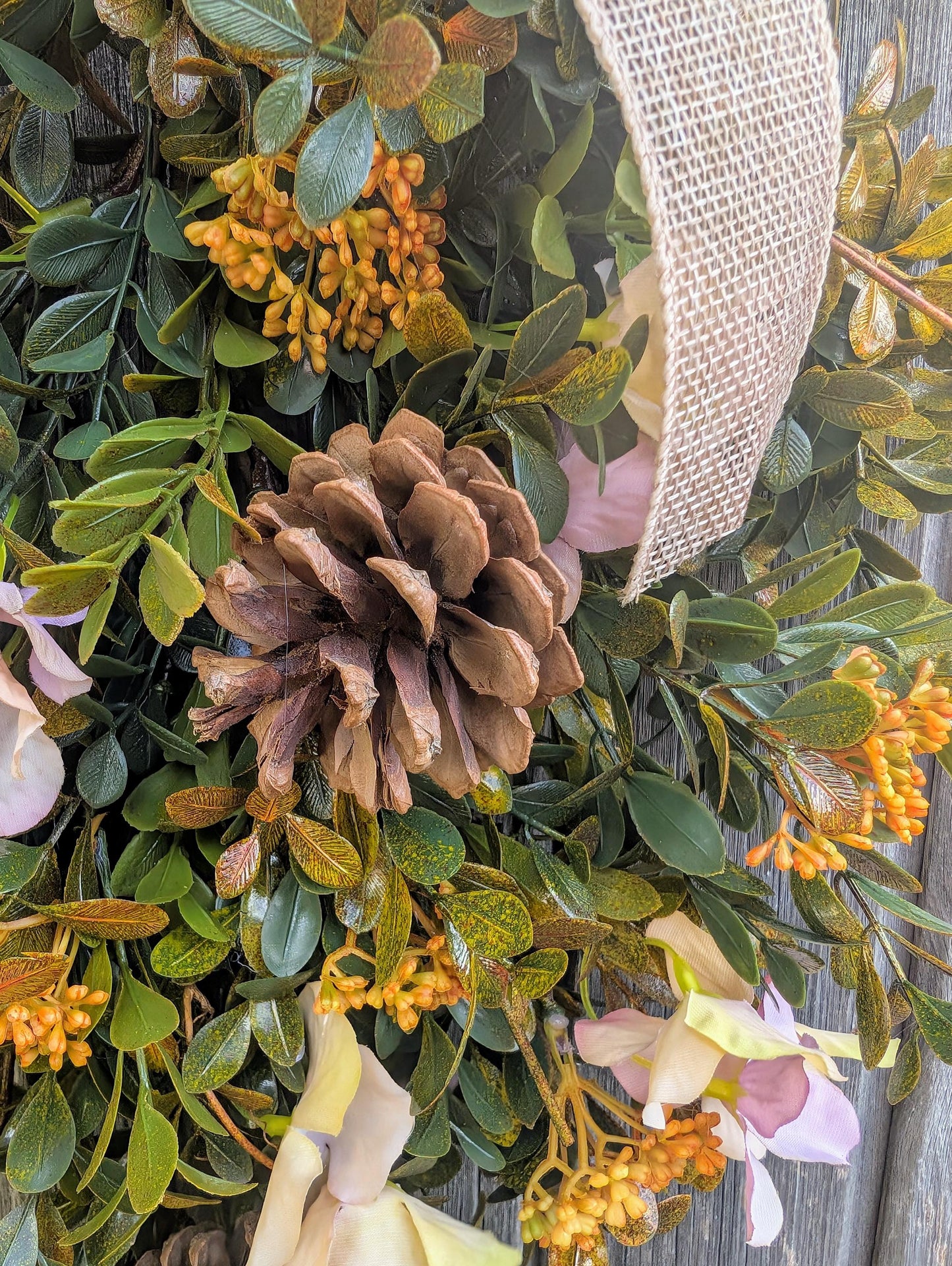 Autumn Hydrangea & Pinecone Door Swag