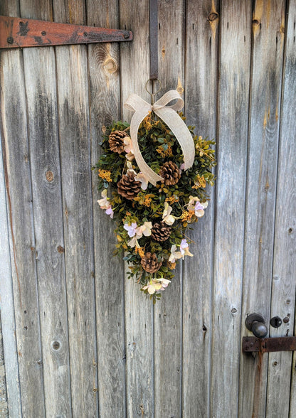 Autumn Hydrangea & Pinecone Door Swag