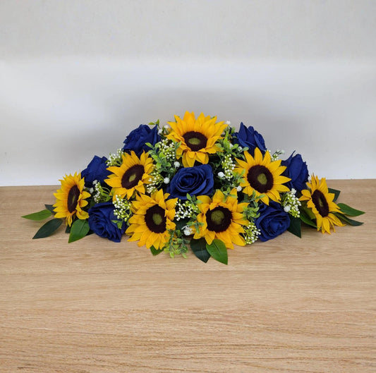 Blue Rose and Sunflower Artificial Top table Centerpiece