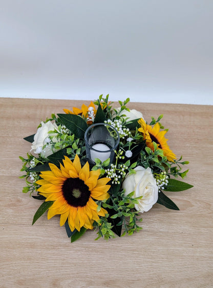 Ivory Rose & Sunflower Artificial Centerpiece