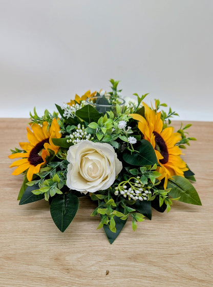 Ivory Rose & Sunflower Artificial Centerpiece