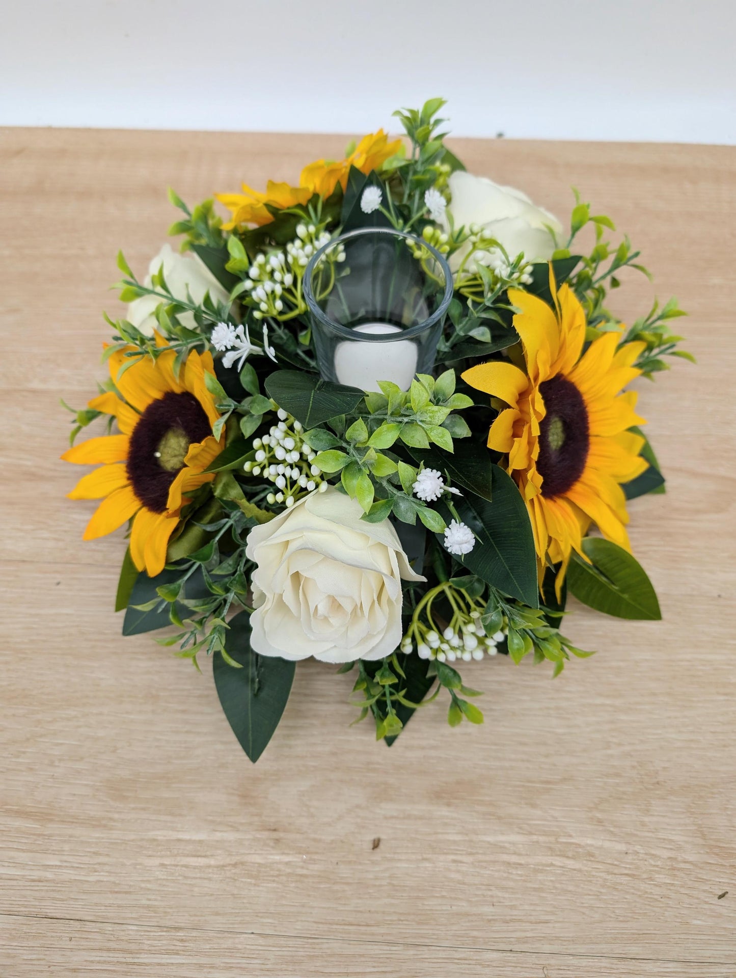 Ivory Rose & Sunflower Artificial Centerpiece