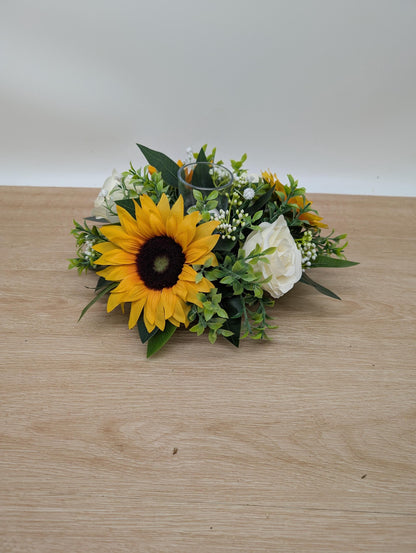 Ivory Rose & Sunflower Artificial Centerpiece