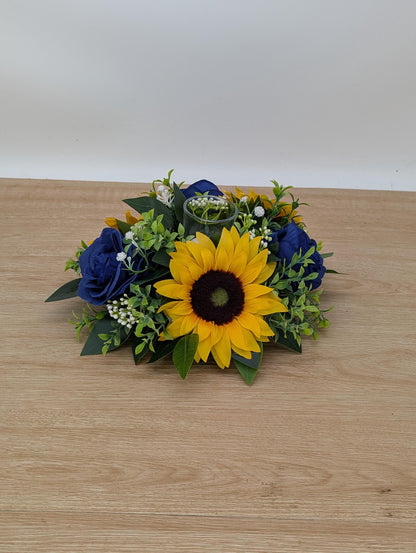 Blue Rose & Sunflower Centerpiece