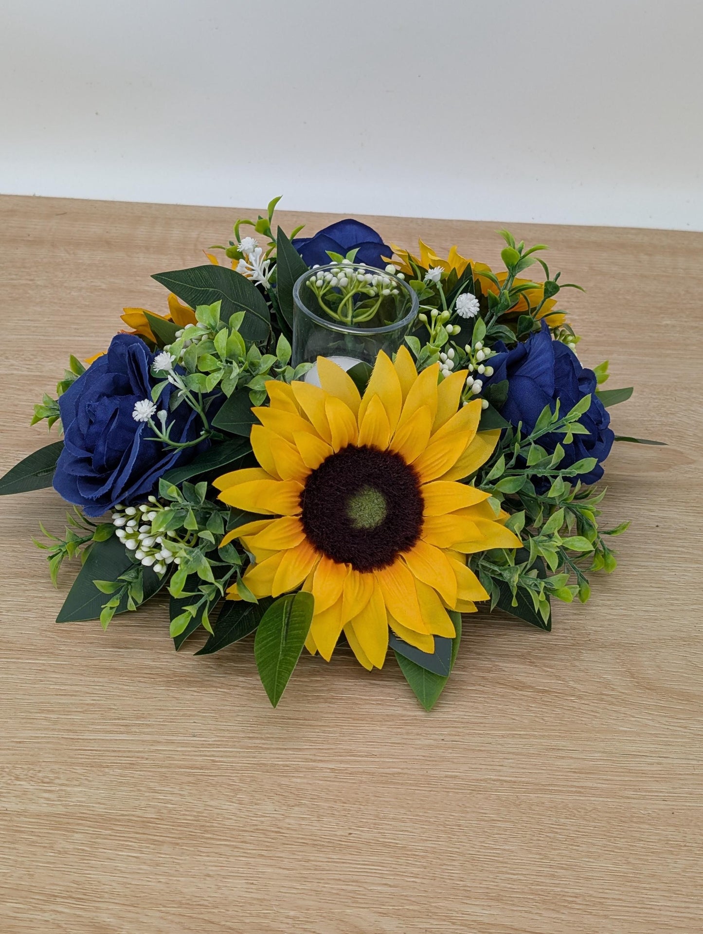 Blue Rose & Sunflower Centerpiece