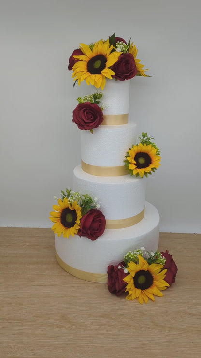 Sunflower and Burgundy Rose Cake Flowers