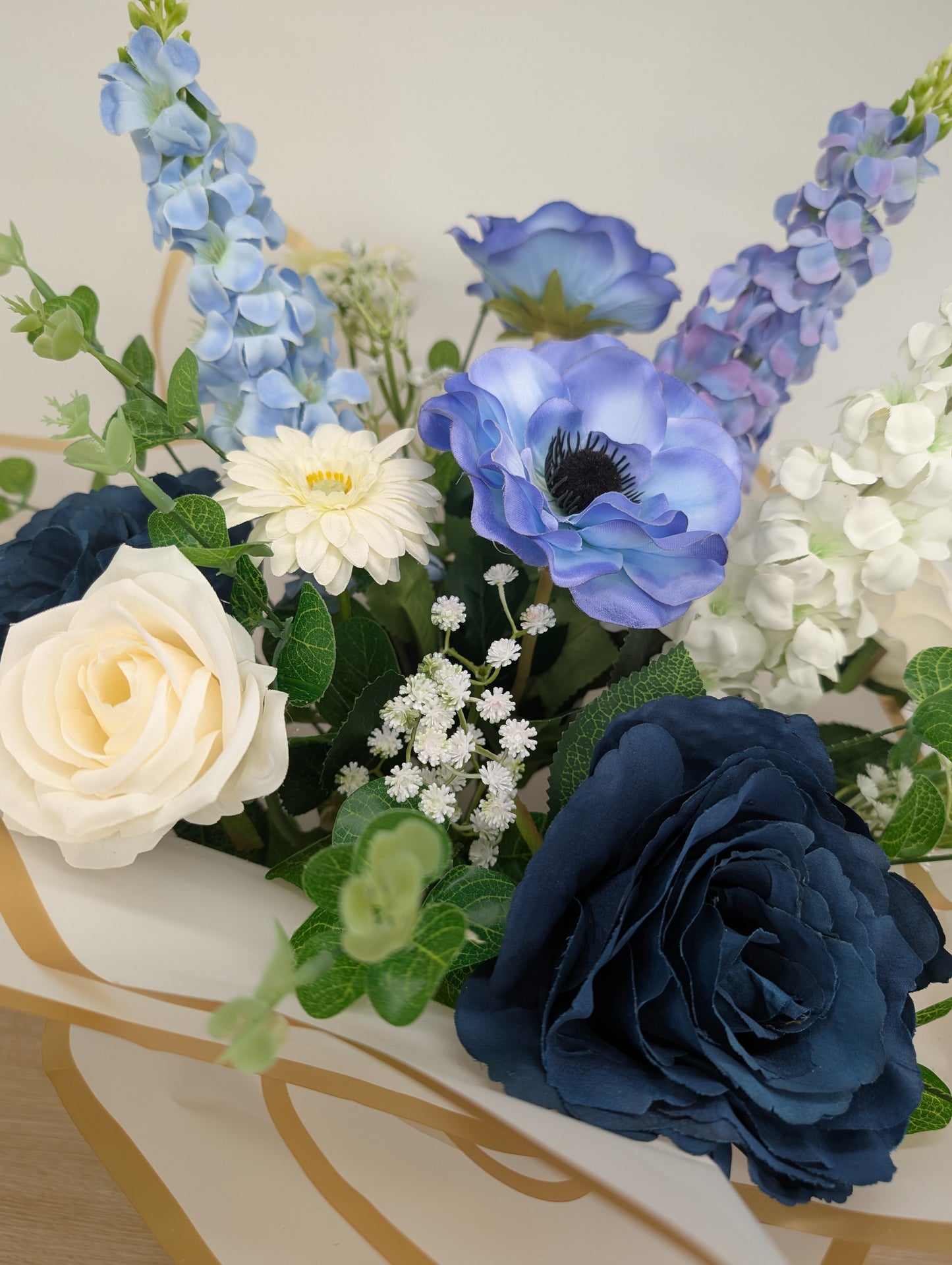 White & Blue Artificial Flower Bouquet