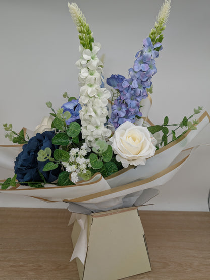 White & Blue Artificial Flower Bouquet