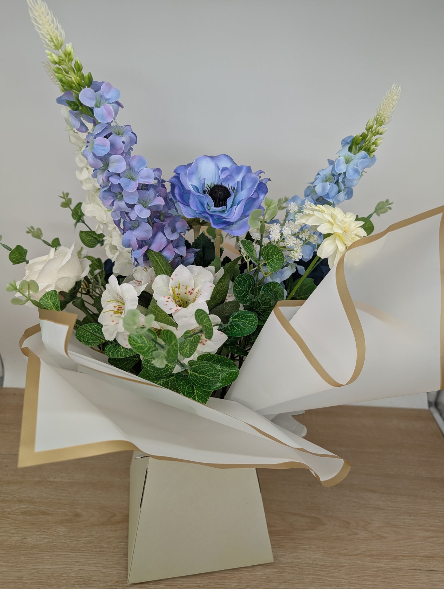 White & Blue Artificial Flower Bouquet