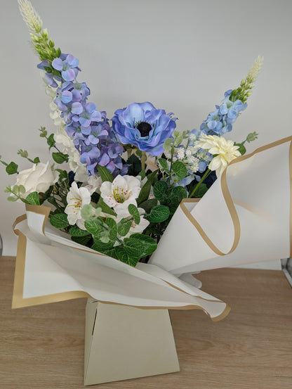 White & Blue Artificial Flower Bouquet