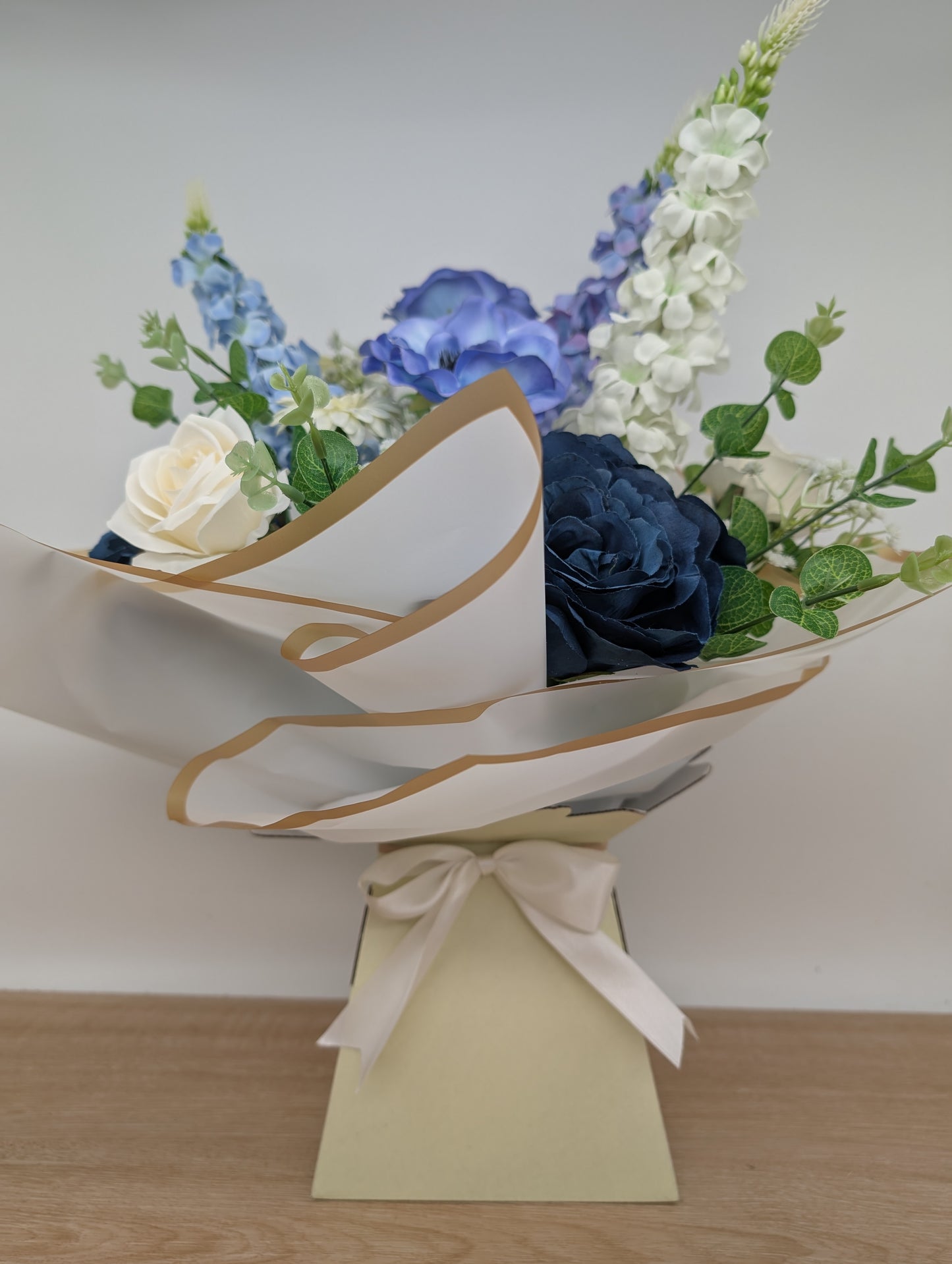 White & Blue Artificial Flower Bouquet