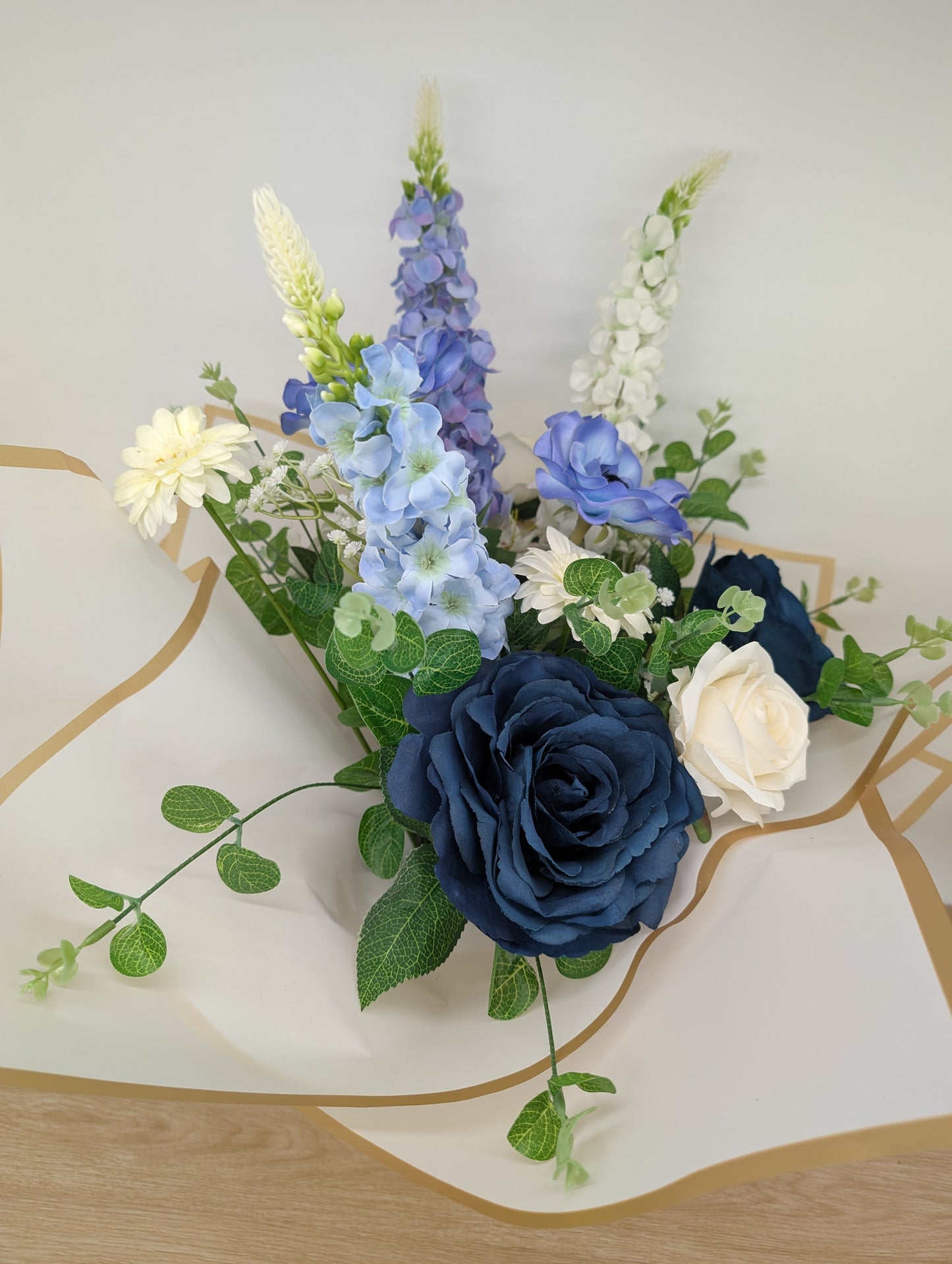 White & Blue Artificial Flower Bouquet