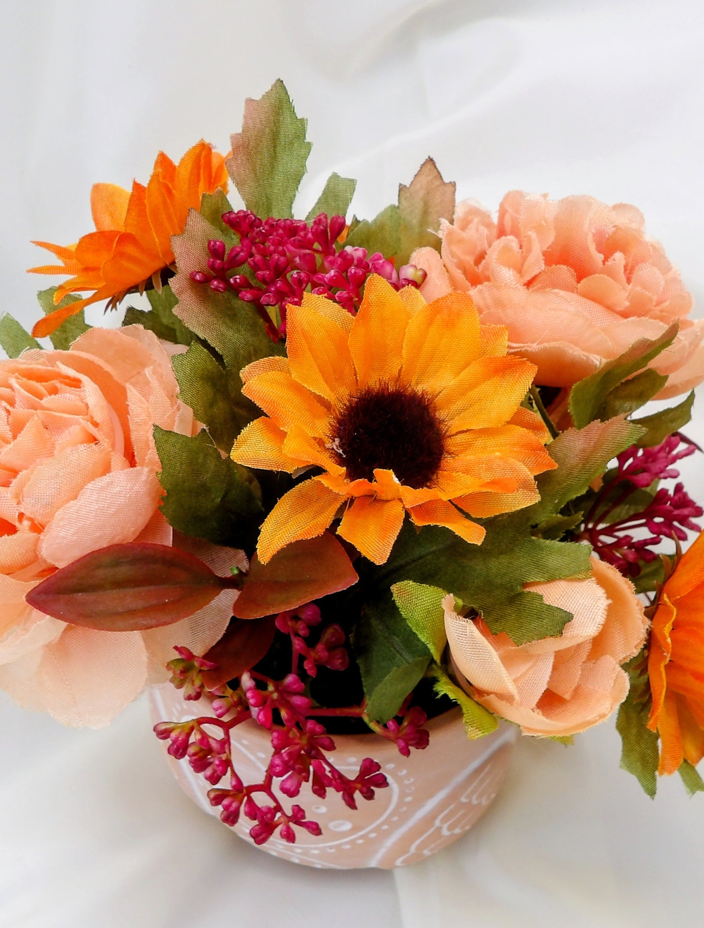 Autumn Arrangements in a terracotta Owl Pot